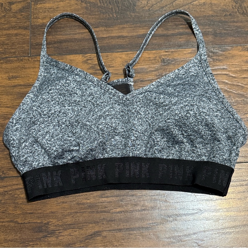 PINK Victoria's Secret Heather Gray Sports Bra with Black Band
